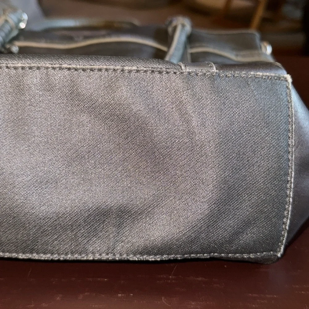 Brighton Silver Coated Canvas Satchel Tote Leather Trim Large Bag Rare